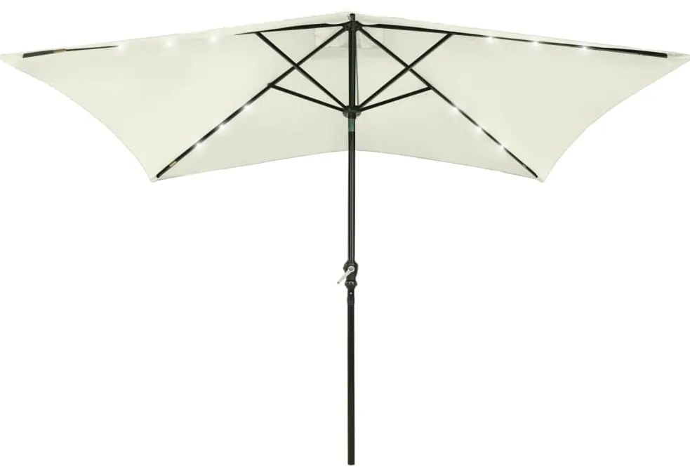 vidaXL Umbrelă de soare cu stâlp din oțel &amp; LED-uri, nisipiu, 2x3 m