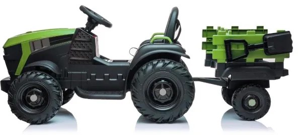 Tractor electric cu remorcă, pentru copii 2x30W/7000 mAh negru/verde + telecomandă