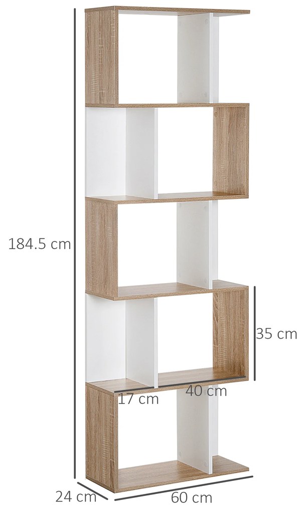 HOMCOM Bibliotecă de Perete cu 5 Rafturi, Dimensiuni 60x24x184.5cm, Alb, Ideală pentru Organizare și Decorare | Aosom România