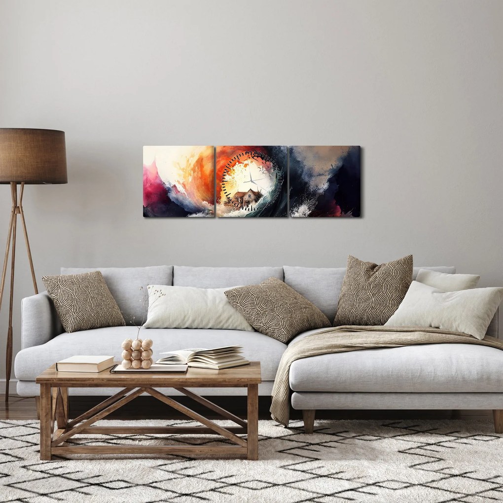 Tablou - În vârtejul potopului, acuarelă (cu ceas) (90x30 cm)