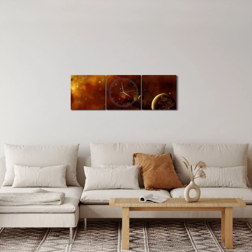 Tablou - Planete cu nebuloasă (cu ceas) (90x30 cm)