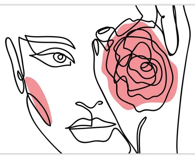 Tablou - Linie de artă față cu trandafir (120x50 cm)