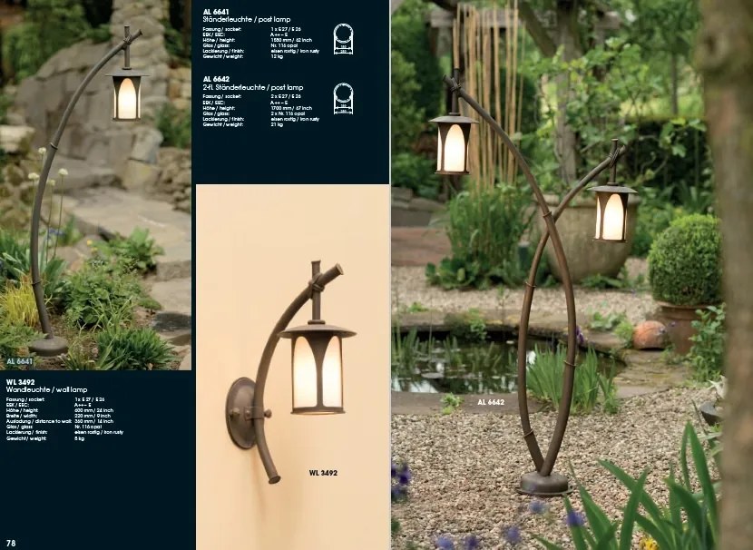 Stalp iluminat exterior din fier forjat, design asiatic, inaltime 170cm, AL 6642