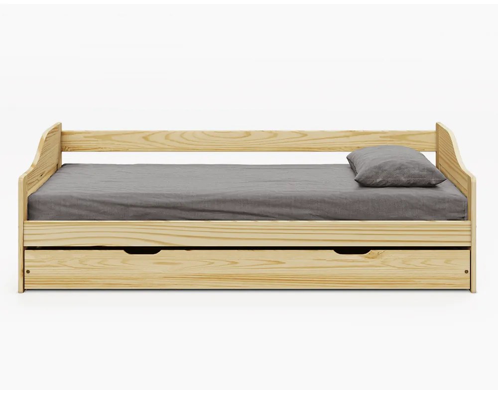 Pat cu pat suplimentar extensibil, natural, din lemn masiv, 90x200, LAURA NEW