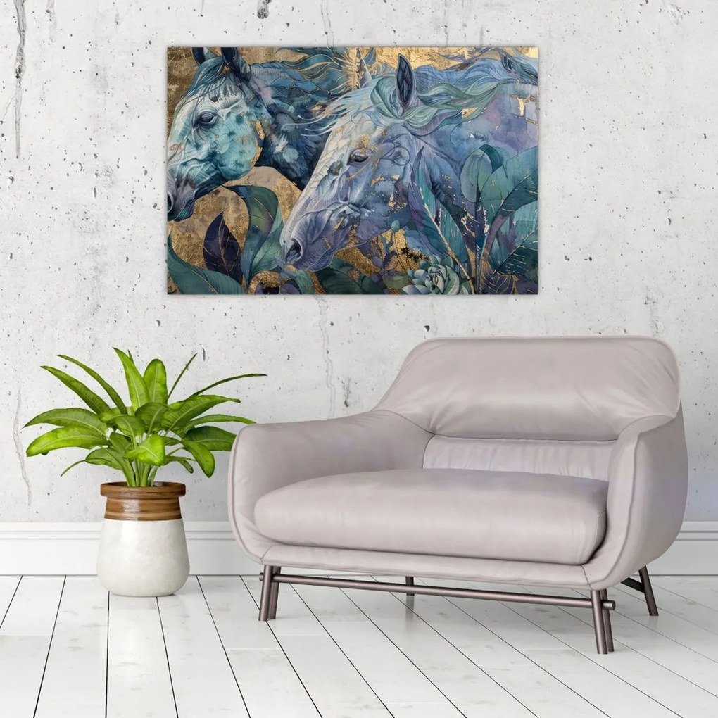 Tablou - Cai cu fundal auriu (90x60 cm)