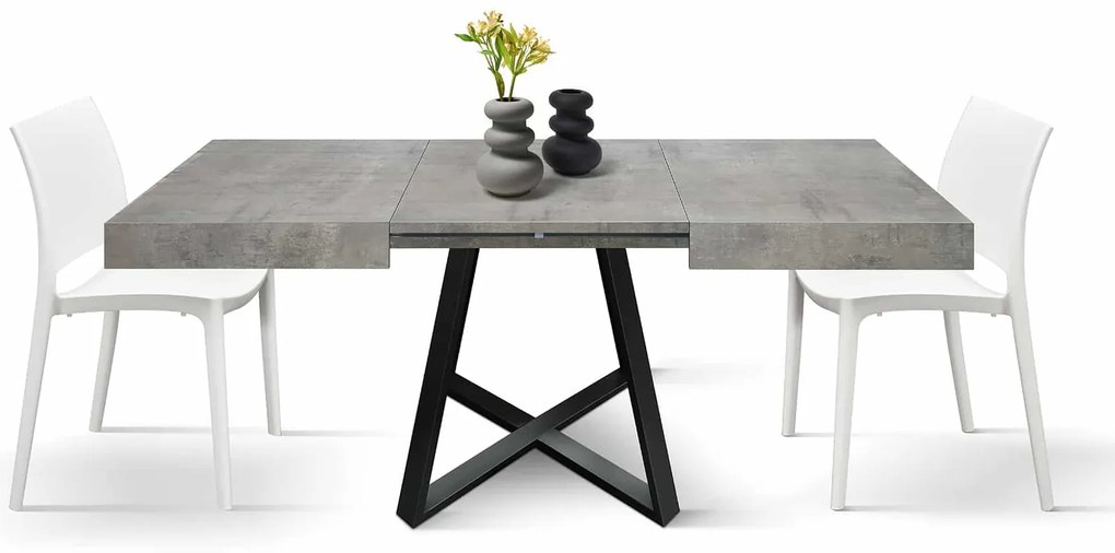 Masa Ariel extensibila, picior metalic negru - BLAT GRI CIMENT