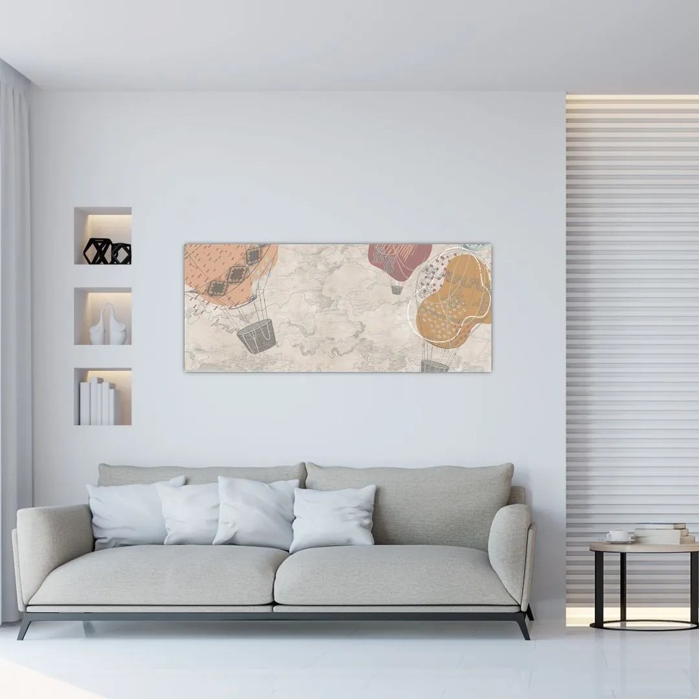 Tablou - Baloane deasupra orașului, nuanțe reci (120x50 cm)