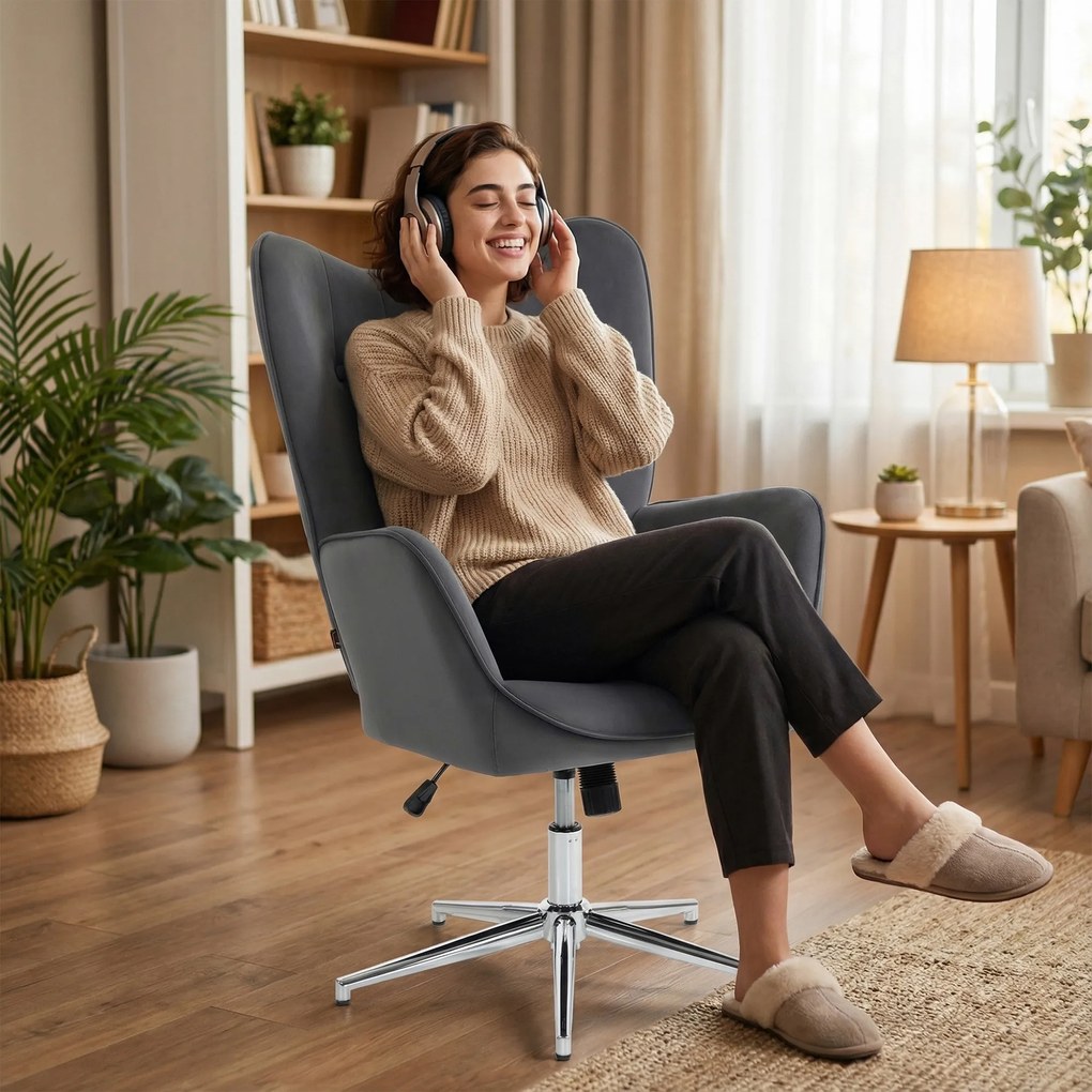 HOMCOM Fotoliu Rotativ din Catifea, Fotoliu Tapițat cu Cotiere, Funcție de Balansare și Înălțime Reglabilă, pentru Living, Gri Închis | Aosom Romania