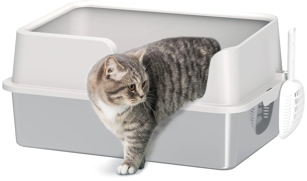 PawHut Litieră Inox, Bord Detasabil, Antimiros | Aosom Romania