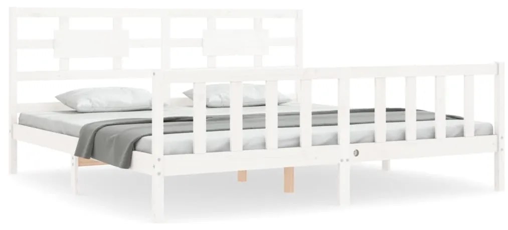 3192572 vidaXL Cadru de pat cu tăblie Super King Size, alb, lemn masiv