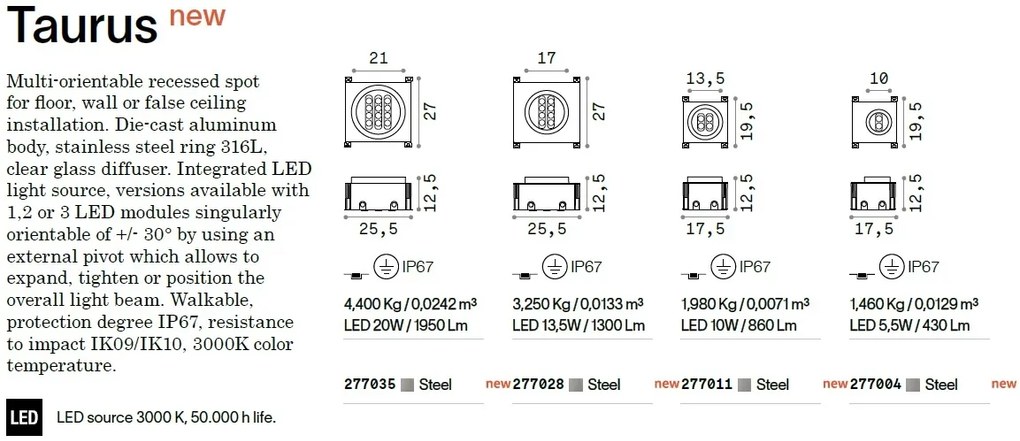 SPOT LED incastrabil orientabil de exterior TAURUS 20W