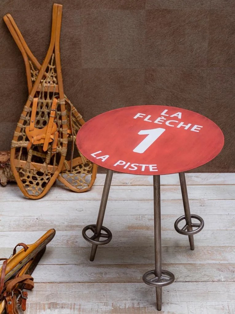 Măsuță laterală roșie din metal, Ø45 cm, "La Flèche 1"