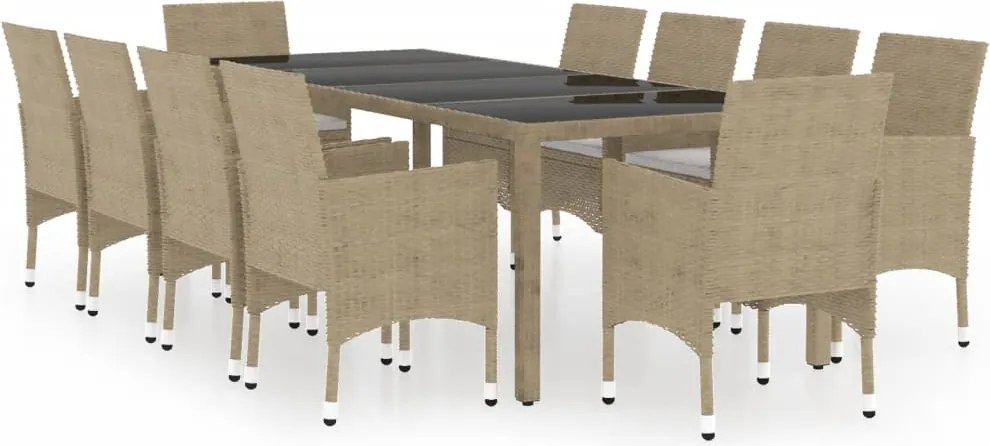 vidaXL Set mobilier de grădină, 11 piese, bej, poliratan