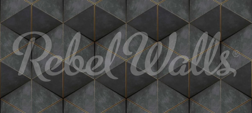 Tapet Hexagon Cube, Black, Rebel Walls