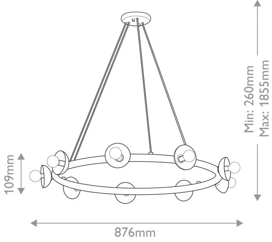 Kichler KL-PALTA9-CPZ - Candelabru suspendat pe cablu PALTA 9xE14/40W/230V auriu