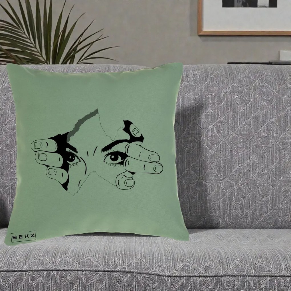 Perna Decorativa Ochi care Rup Suprafata, 40x40 cm, Verde, Husa Detasabila, Perna Inclusa, BEKZ®