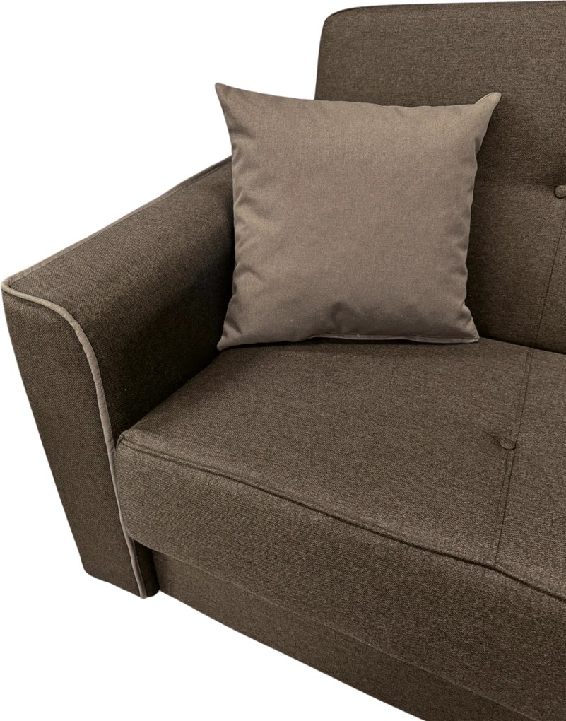 Canapea VERA extensibila, 3 locuri, lada de depozitare, stofa maro + crem, 225x90x90 Maro + Crem, Stofa