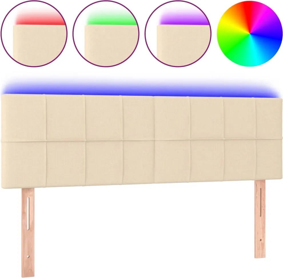 vidaXL Tăblie de pat cu LED, crem, 144x5x78/88 cm, textil