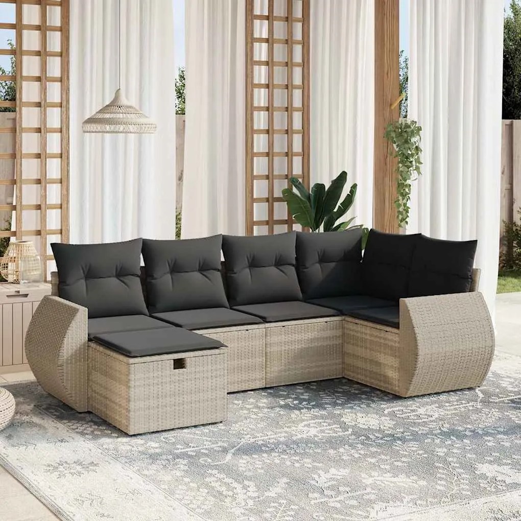 vidaXL Set canapele de grădină cu perne, 6 piese gri deschis poliratan