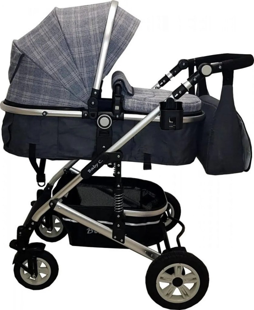 Carucior nou nascuti 3 in 1 Baby Care™ PRO 531 , geanta Bebe, Cadru Aluminiu, Amortizoare, Roti din cauciuc plin AVE, Landou, Scoica auto, Spatar