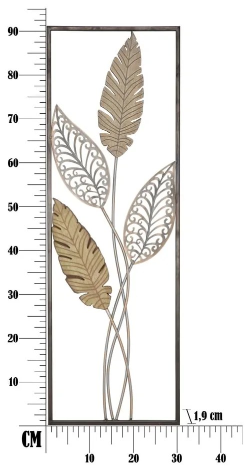 Decorațiune pentru perete Mauro Ferretti Foglie, 30,5 x 91 cm, auriu