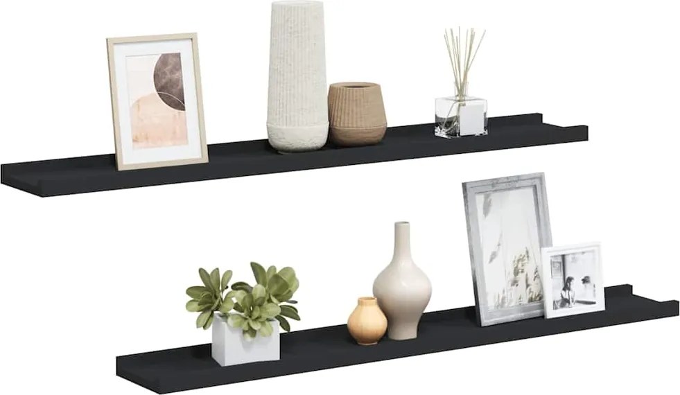 vidaXL Rafturi rame foto cu bordură, 2 buc., negru, 80 x 9 x 3 cm, MDF