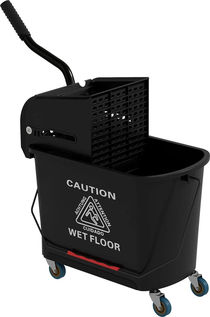HOMCOM Cărucior Profesional pentru Curățenie cu Găleată pentru Mop de 20L, 60x27x70,5 cm, Negru | Aosom Romania