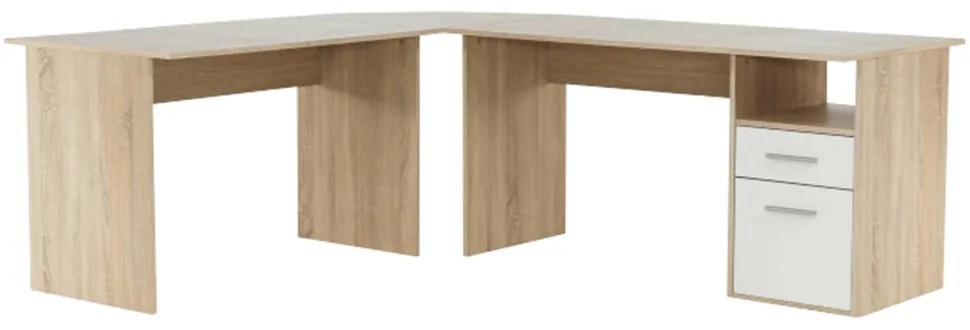 Masă PC de colţ, stejar sonoma/albă, MAURUS NEW MA11