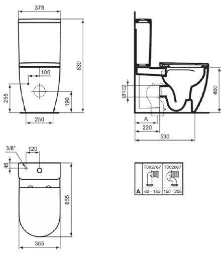 Set vas WC Ideal Standard Ellisse rimless BTW cu capac softclose alb si rezervor