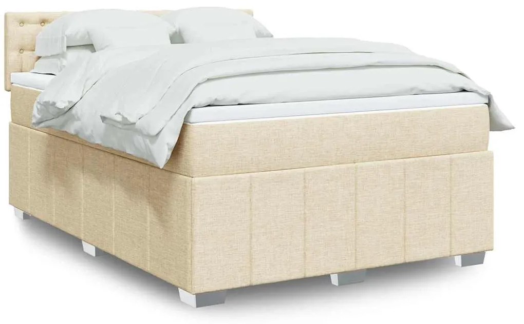 vidaXL Pat box spring cu saltea, crem, 140x200 cm, textil