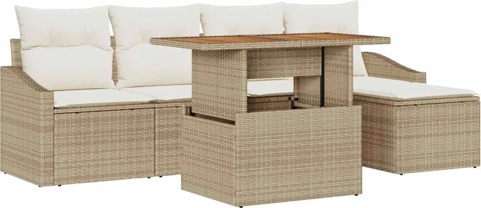 vidaXL Set de canapele pentru grădină 6 pcs Bej Rattan poli