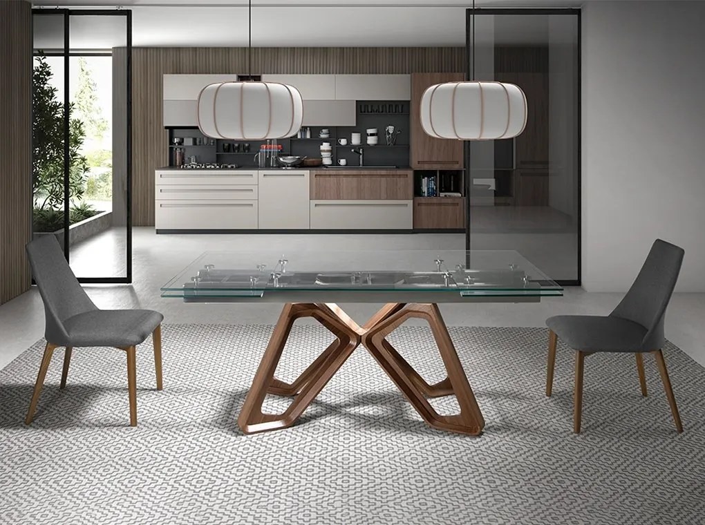 Masa extensibila deosebita design LUX Walnut-Glass 160-240x90cm