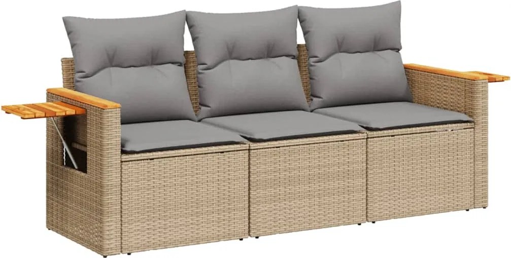 vidaXL Set canapele de grădină, 3 piese, cu perne, bej, poliratan