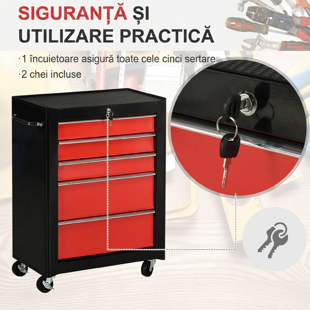 HOMCOM Carucior pentru Ustensile Unelte cu Sertar Rosu 61,5 X 33 X 85cm | Aosom Romania