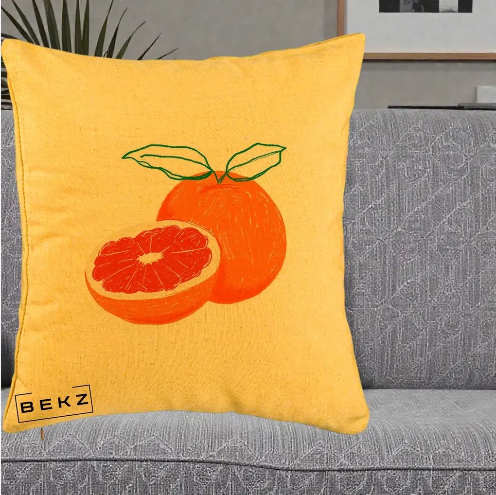Perna Decorativa Grepfrut Citrus, 40x40 cm, Galben, Husa Detasabila, Perna Inclusa, BEKZ®
