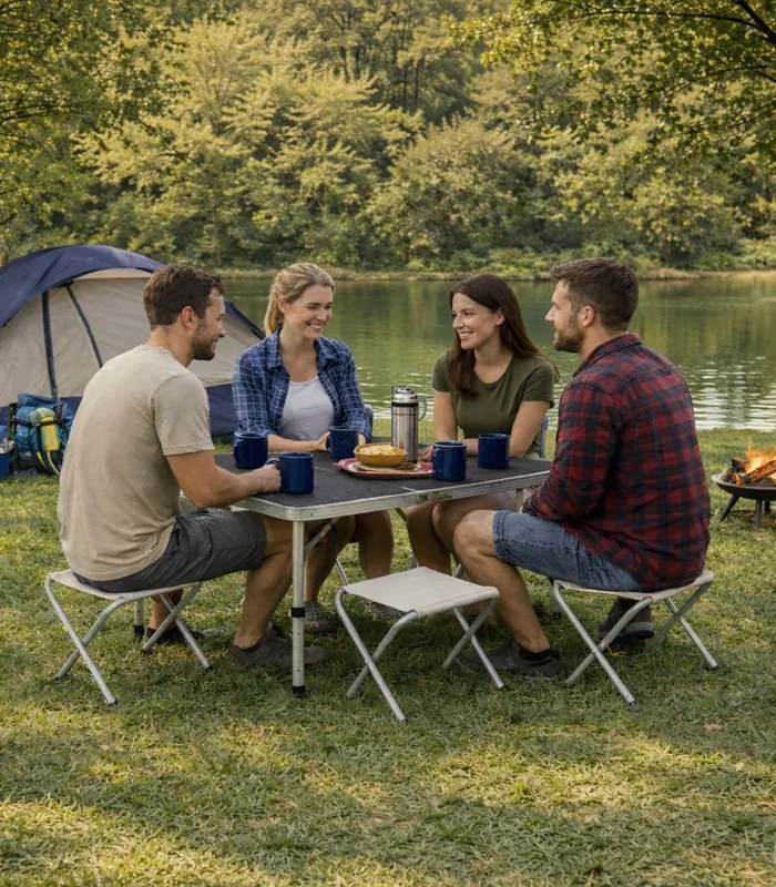 Masă de camping pliabilă cu scaune - set pentru drumeții pentru 4 persoane Maro