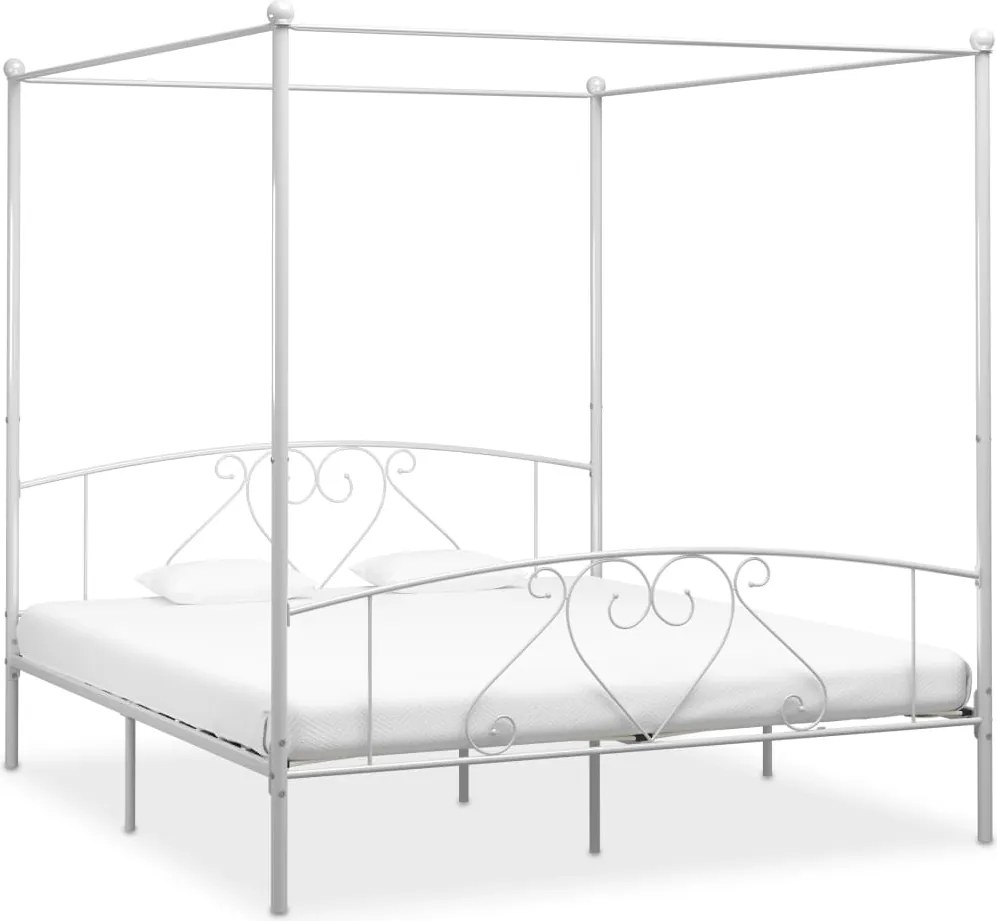 vidaXL Cadru de pat cu baldachin, alb, 180 x 200 cm, metal