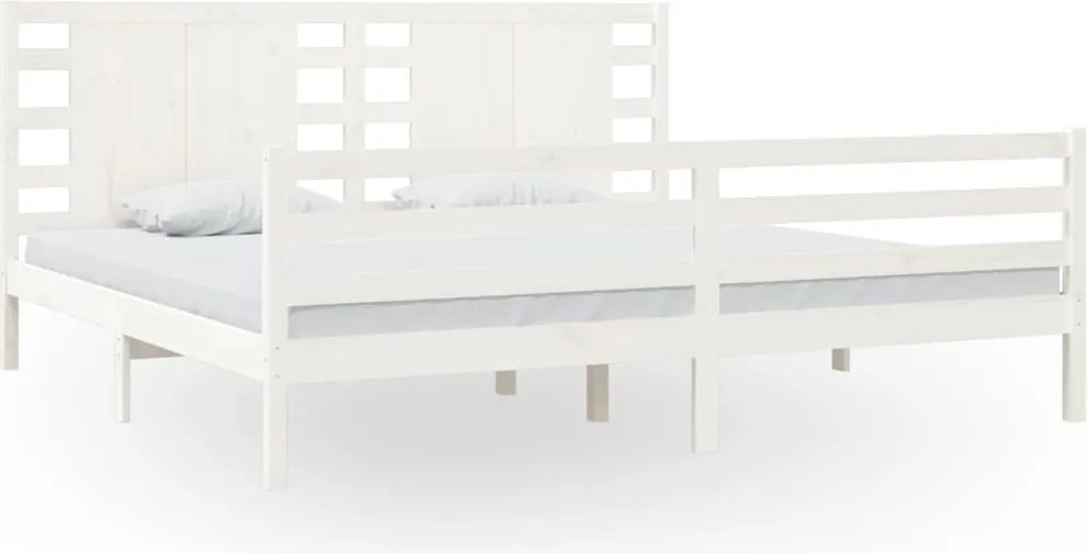 vidaXL Cadru de pat fără saltea, alb, 200x200 cm, lemn masiv pin