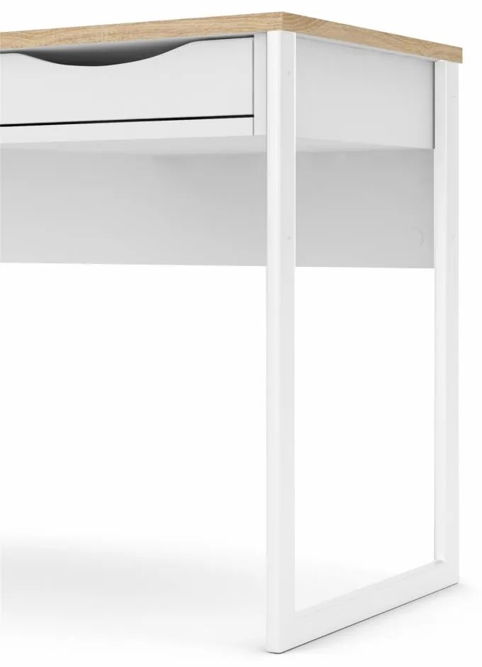Birou alb EFREM PLUS 512 cu 1 sertar si blat cu decor stejar