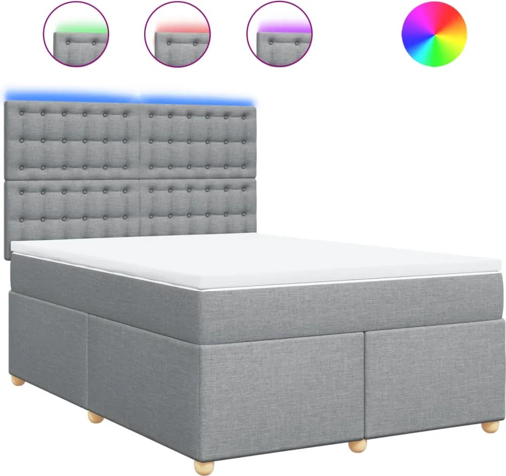 vidaXL Pat continental cu saltea, gri deschis, 160x200 cm, textil