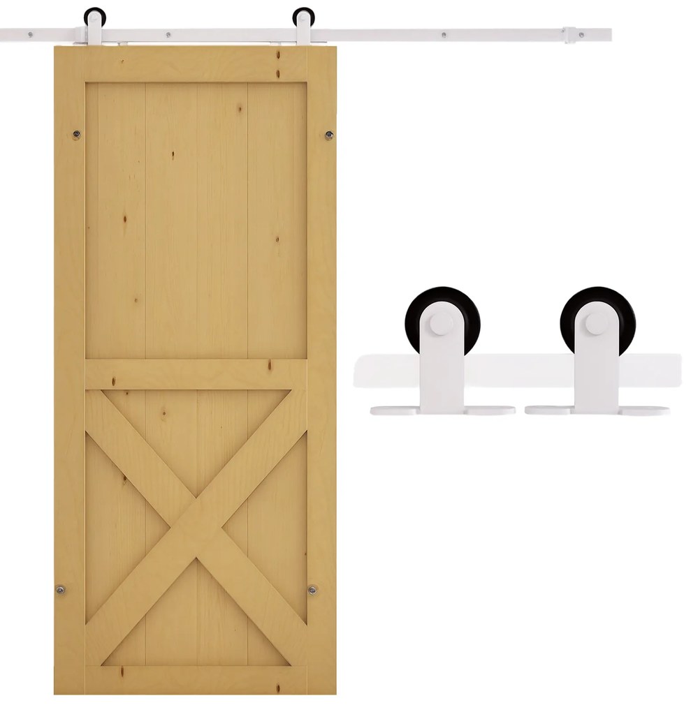 HOMCOM Kit de Feronerie de 6' Rustic pentru Interior pentru Montaj Usa Glisanta de Hambar, Alb | Aosom Romania