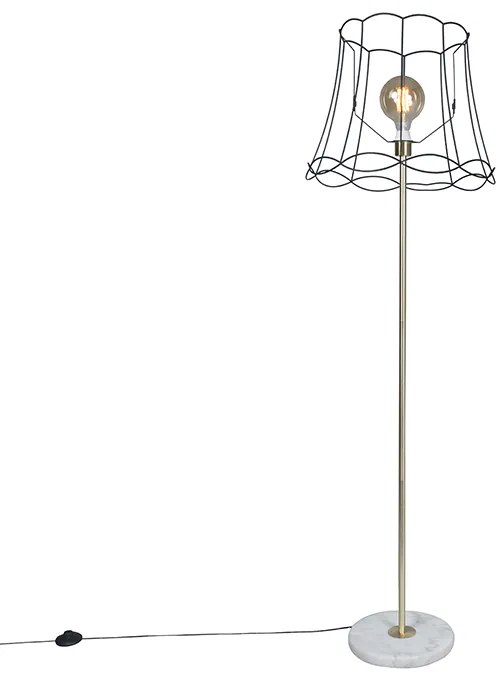 Lampă de podea retro din alamă cu abajur Granny Frame negru 45 cm - Kaso