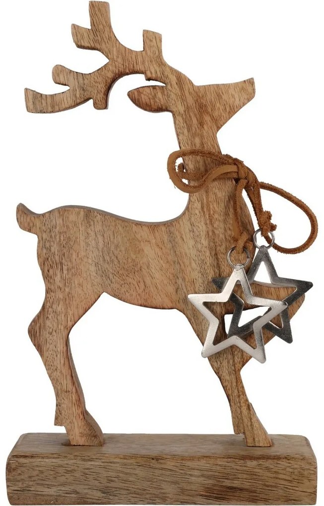 Decorațiune de Crăciun Ren cu stea, lemn de mango,16x6x26cm