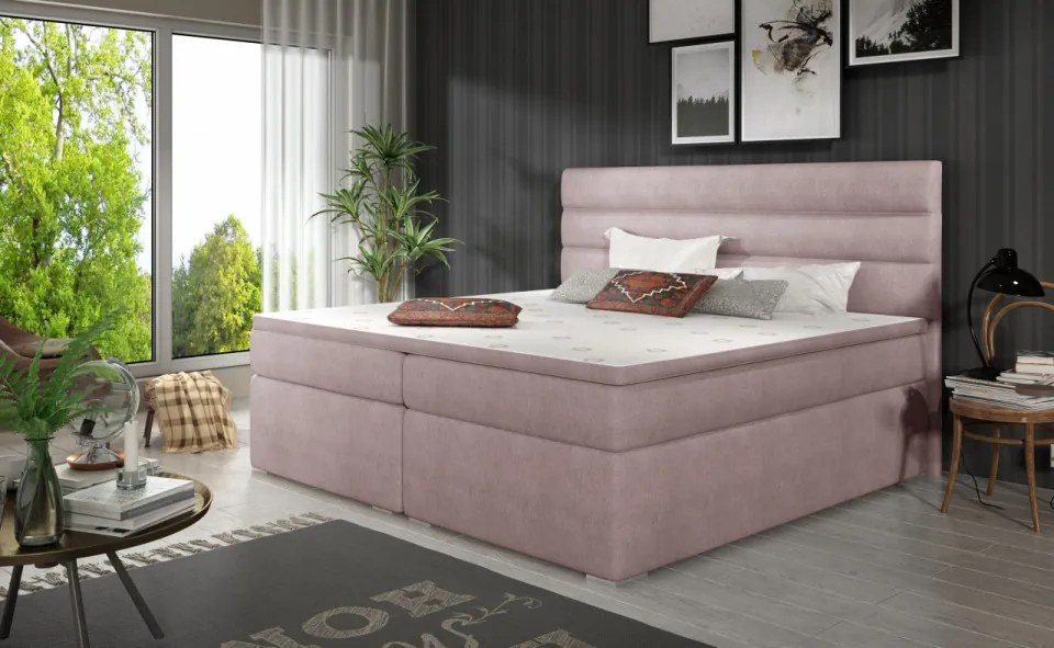 Pat tapitat, boxspring, cu spatiu pentru depozitare, 140x200 cm, Softy 142, Eltap (Culoare: Gri / Matt Velvet 85)