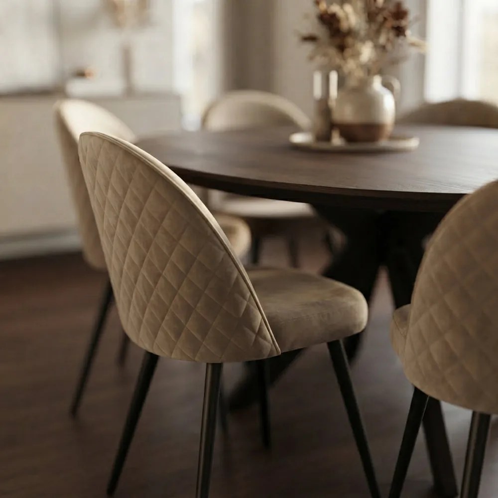 Scaun Living Din Catifea Cu Picioare Negre BUC 207 bej