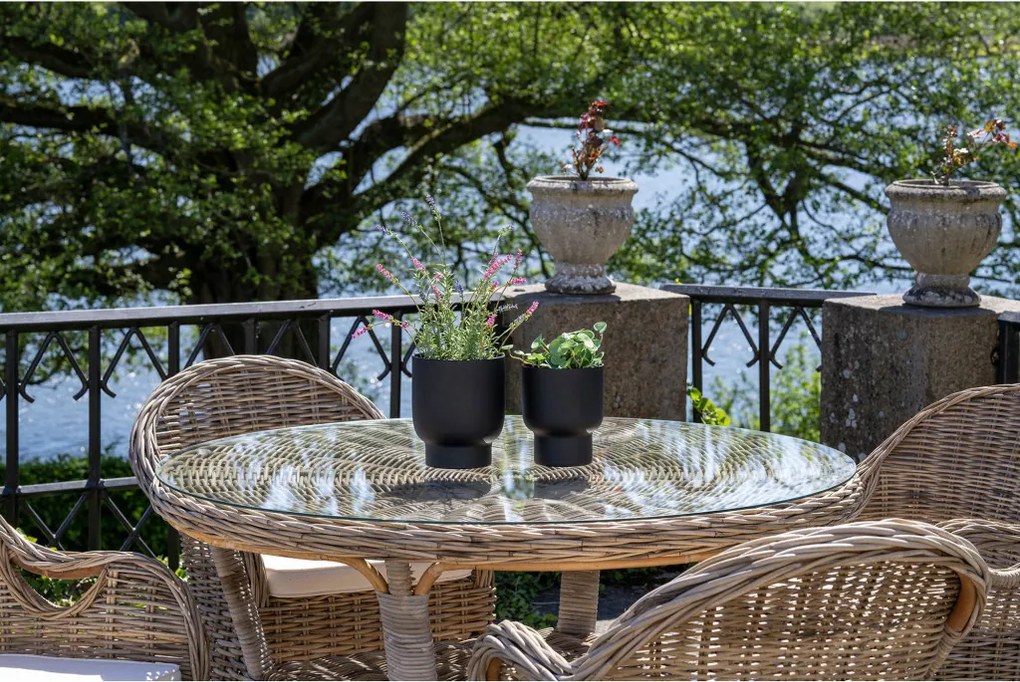 Masă de grădină Larisa, rattan cubic, sticlă, gri 120x77 cm