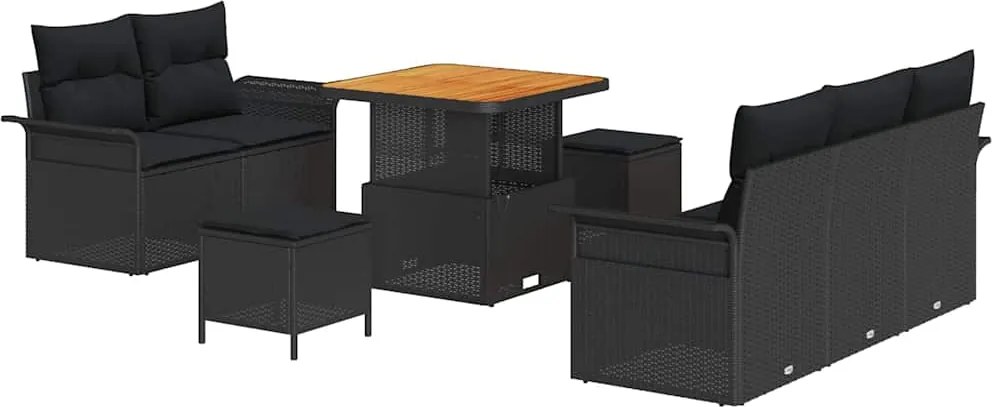 vidaXL Set de canapele pentru grădină cu pernă 8 pcs Negru poliratan