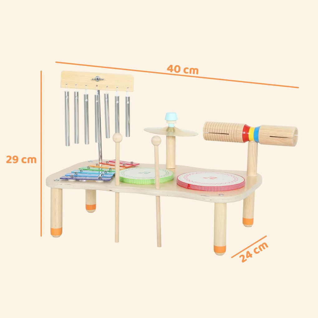 AIYAPLAY Instrumente muzicale pentru copii din lemn Montessori cu tobă xilofon ton dublu talger clopoțel de vânt | Aosom Romania