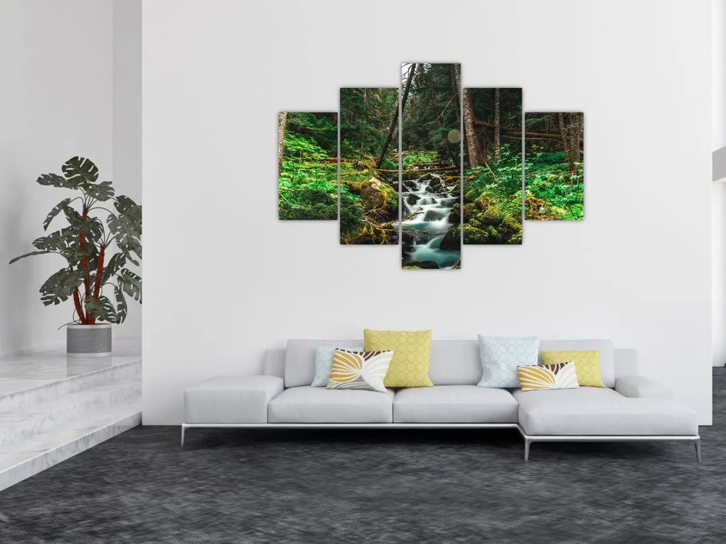 Tablou cu pârău în pădure (150x105 cm)
