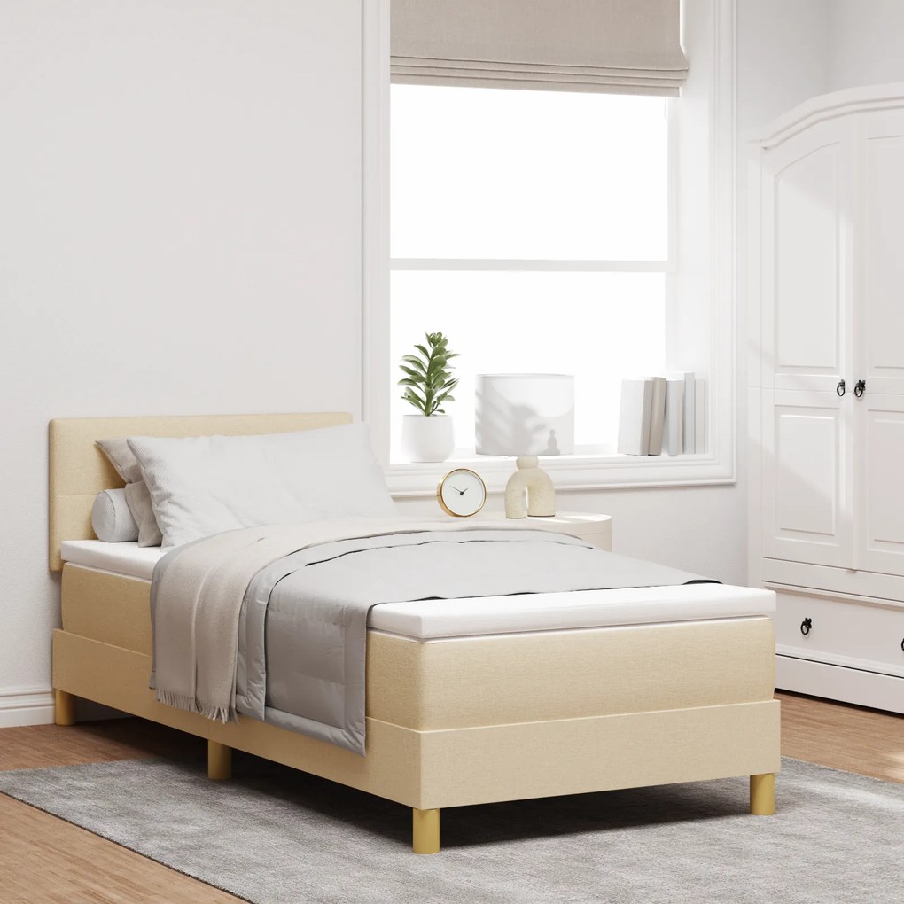 vidaXL Pat cu arcuri cu saltea cu headboard Crem 100 x 200 cm țesătură